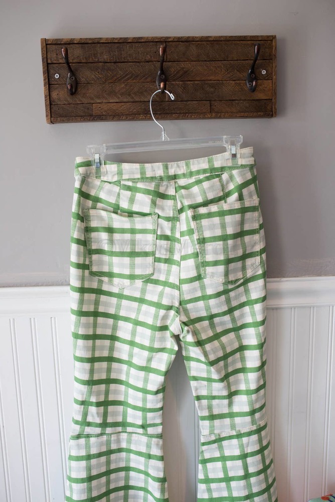 Free People Just Float On Printed Flare Jeans Green Plaid 30 - Picture 7 of 7
